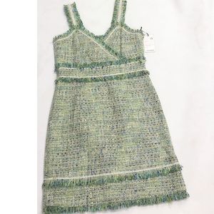 Worth Green and Blue Tweed Mini Dress